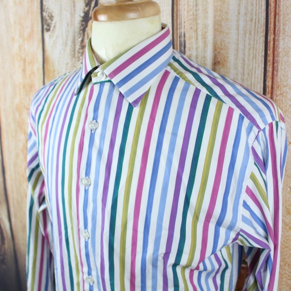Thomas Pink Dress Shirt 15.5 Colorful French Cuffs - Picture 6 of 7
